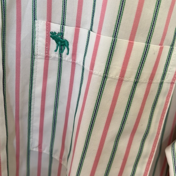 {Abercrombie & Fitch}Mens XL Muscle Fit White/Green/Pink Long Sleeve Button Down - Picture 3 of 7